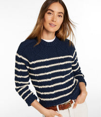 L.L.Bean Online | Women's Signature Cotton Fisherman Sweater, Crewneck Stripe