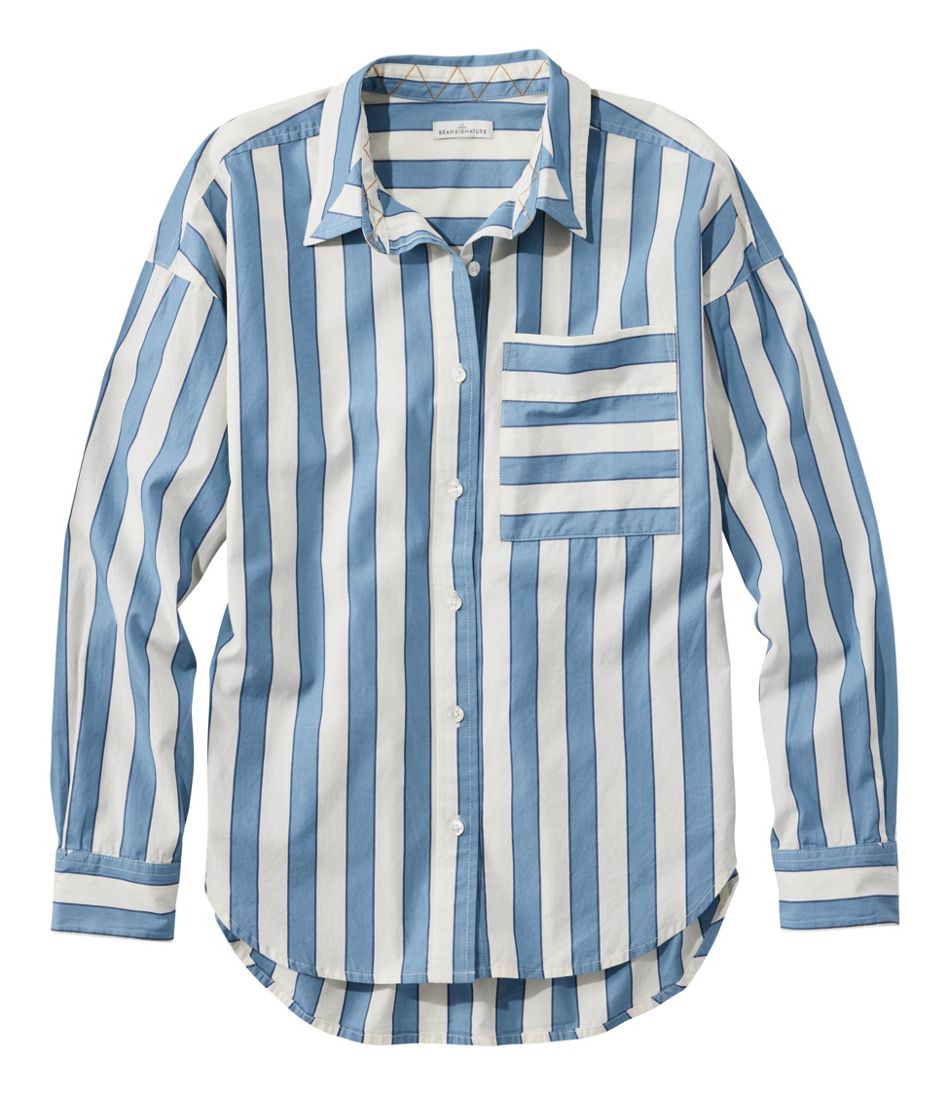 L.L.Bean For Sale | Women's Signature Premium Essential Poplin Shirt, Long-Sleeve Novelty Stripe
