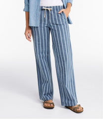 L.L.Bean On Sale | Women's Lakewashed Pull-On Chinos, Mid-Rise Wide-Leg Stripe Chambray