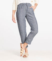 L.L.Bean For Sale | Women's Premium Linen Pull-On Ankle Pants, Mid-Rise Tapered-Leg Stripe