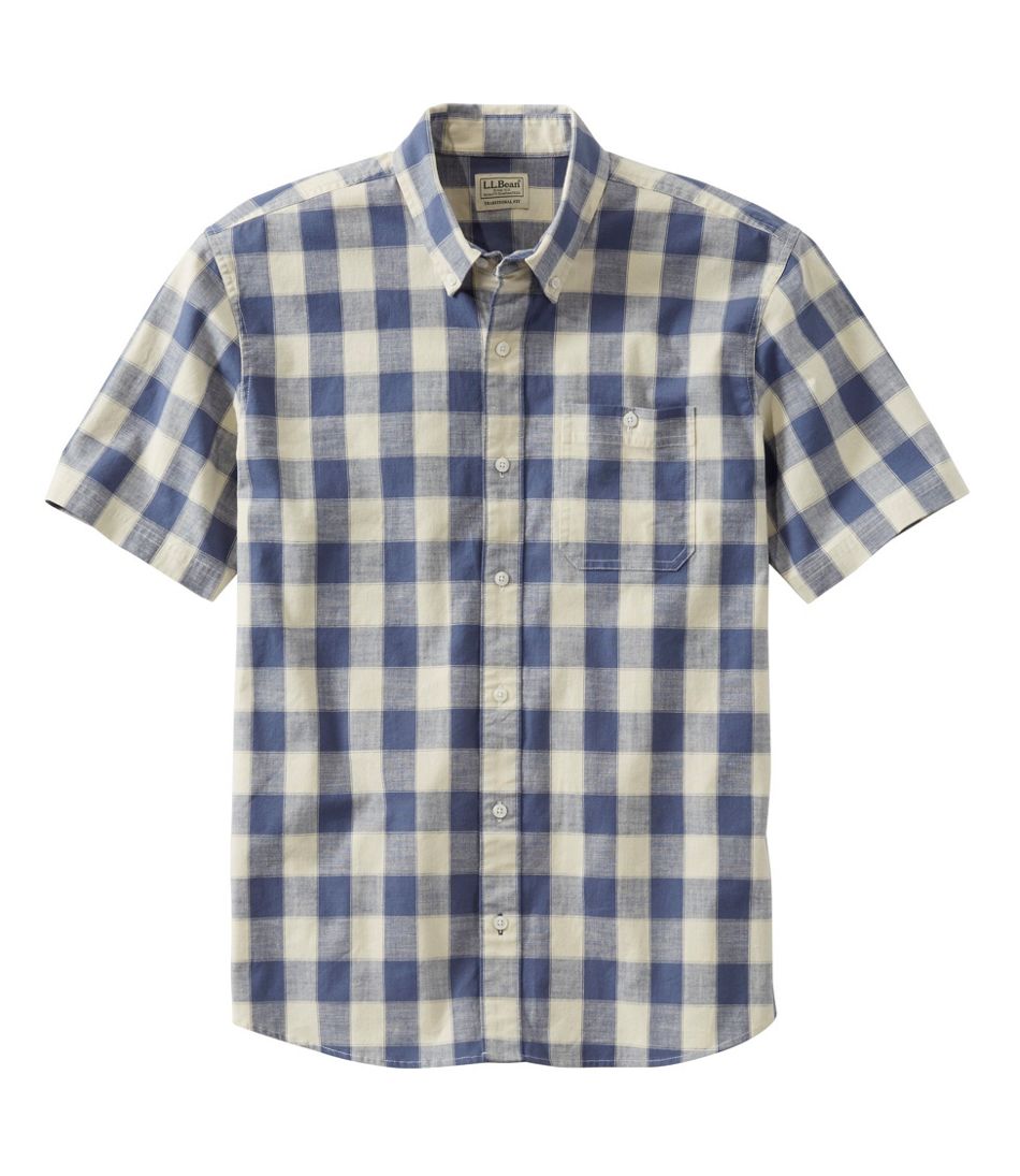 L.L.Bean On Sale | Men's Comfort Stretch® Chambray Shirt, Traditional Untucked Fit, Short-Sleeve, Plaid