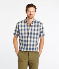 L.L.Bean On Sale | Men's Comfort Stretch® Chambray Shirt, Traditional Untucked Fit, Short-Sleeve, Plaid