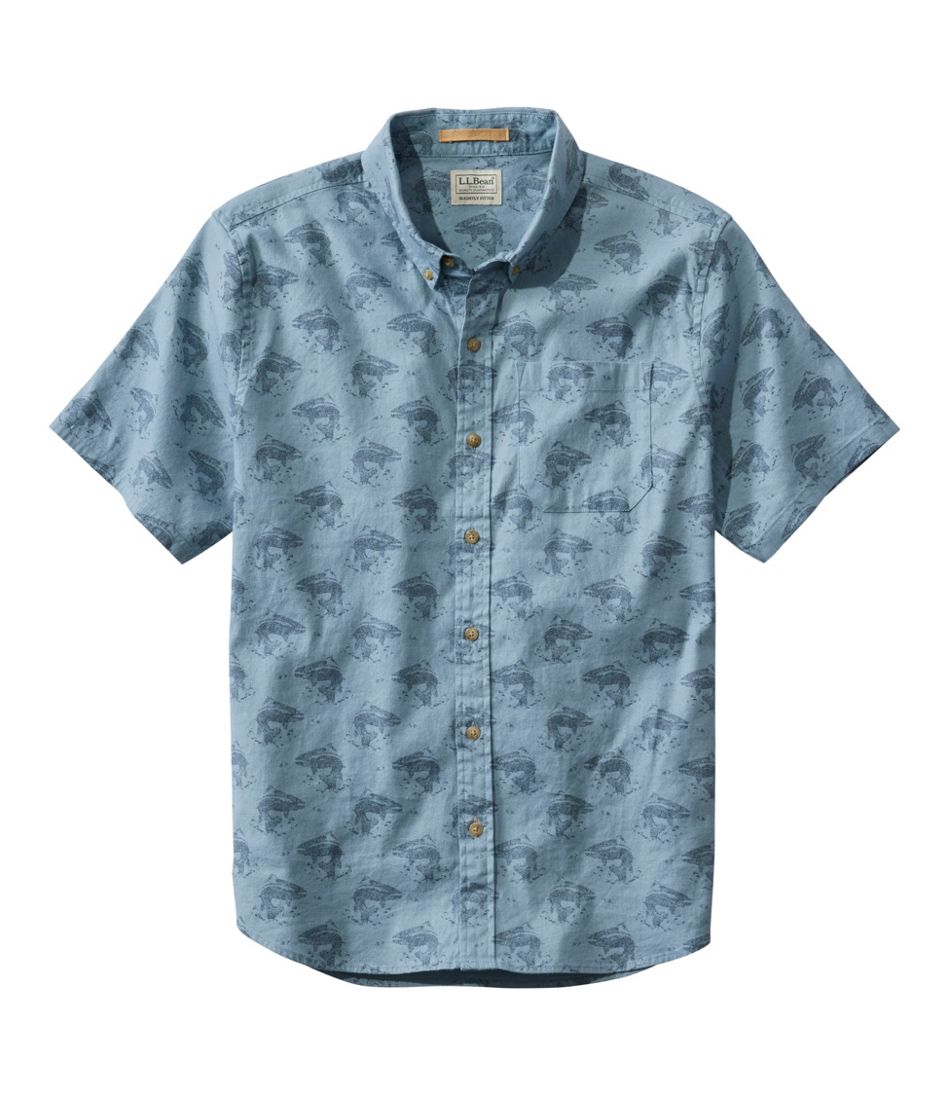 L.L.Bean On Sale | Men's Stonecoast Hemp Shirt, Short-Sleeve, Slightly Fitted Untucked Fit, Print
