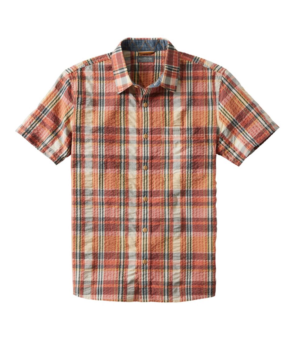 L.L.Bean New | Men's Signature Seersucker Madras Shirt, Slightly Fitted, Short-Sleeve