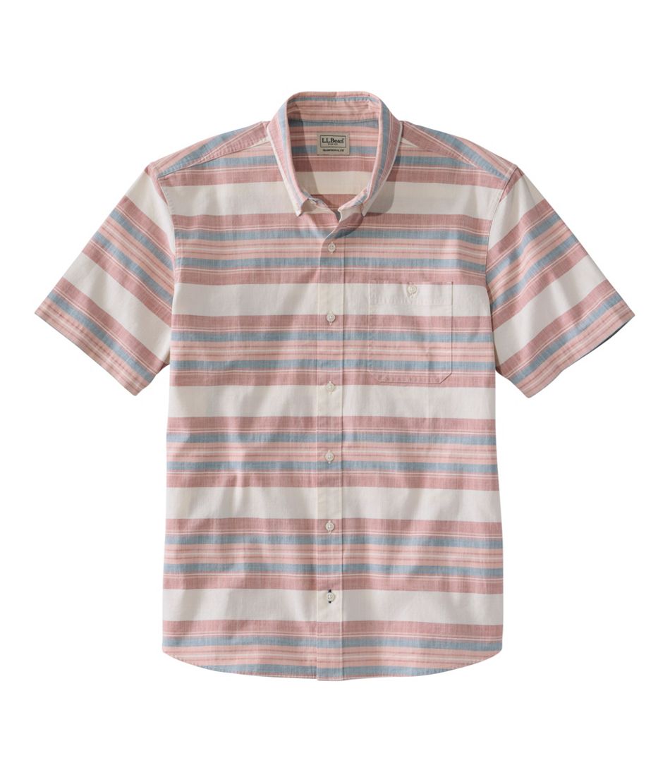 L.L.Bean Outlet | Men's Comfort Stretch Chambray Shirt, Traditional Untucked Fit, Short-Sleeve, Stripe
