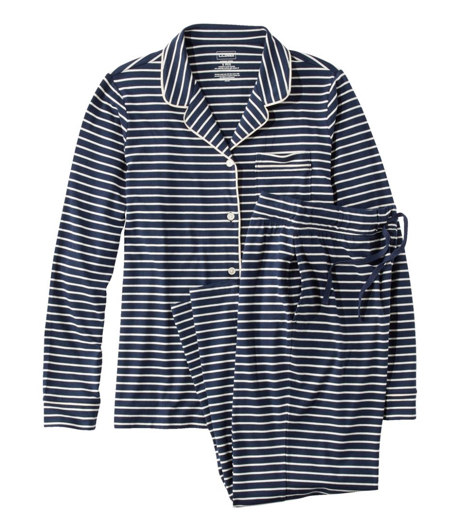 L.L.Bean For Sale | Women's Super-Soft Shrink-Free Button Front Pajama Set, Stripe