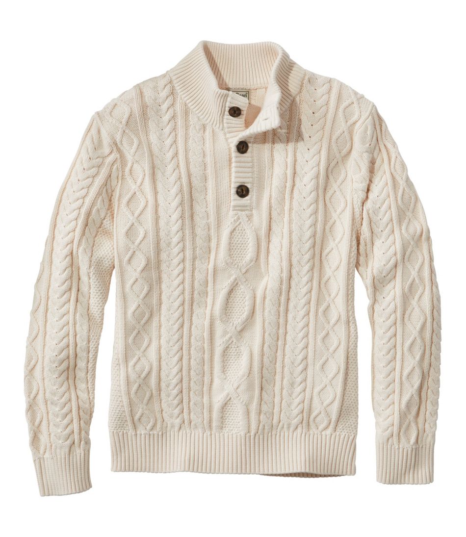 L.L.Bean | Men's Bean's Heritage Soft Cotton Fisherman Sweater, Button-Mock