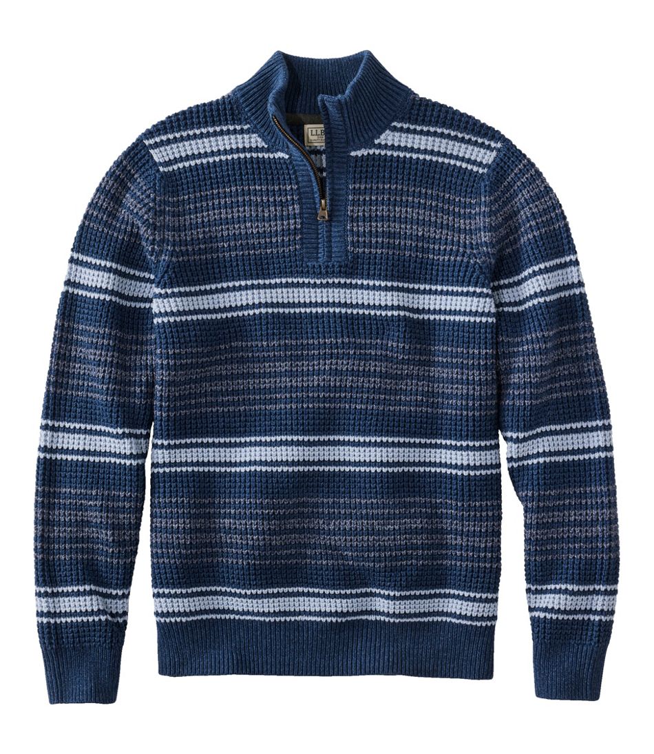 L.L.Bean Online | Men's Organic Cotton Waffle Sweater, Quarter Zip, Stripe