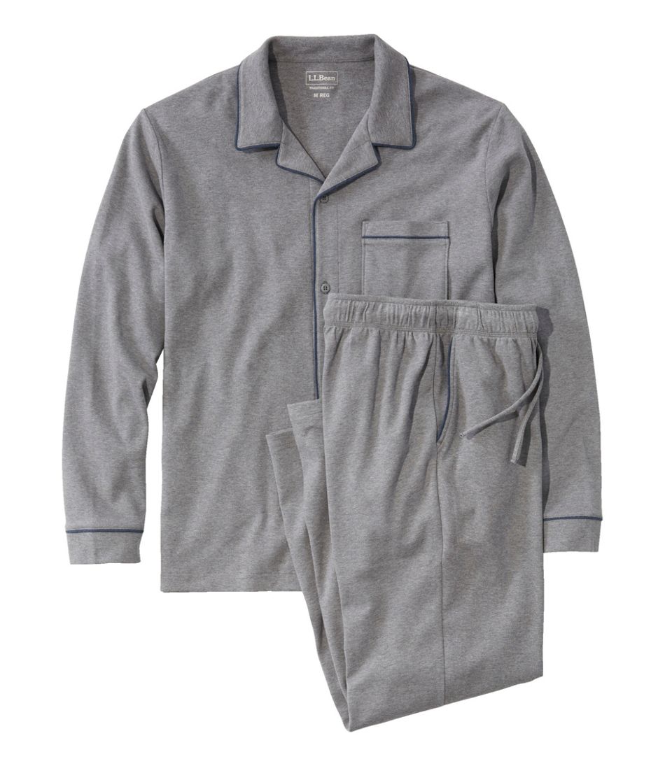 L.L.Bean Sale | Men's Bean's Cotton Knit Pajamas, Button-Front PJ Set
