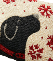 L.L.Bean | Wool Hooked Throw Pillow, Snowflake Black Lab, 14" x 14"