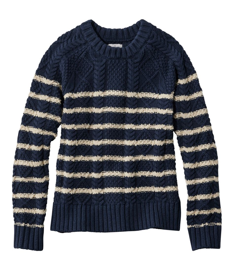L.L.Bean Online | Women's Signature Cotton Fisherman Sweater, Crewneck Stripe