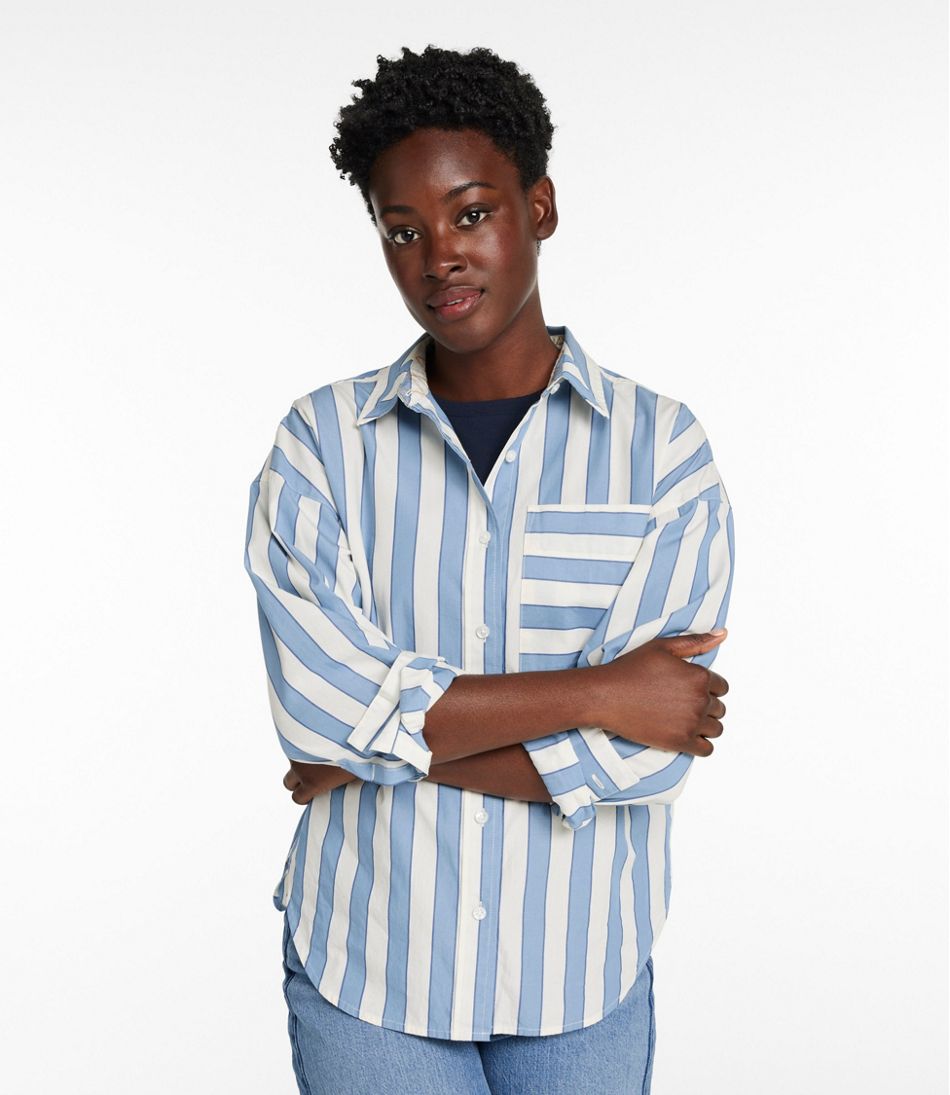 L.L.Bean For Sale | Women's Signature Premium Essential Poplin Shirt, Long-Sleeve Novelty Stripe