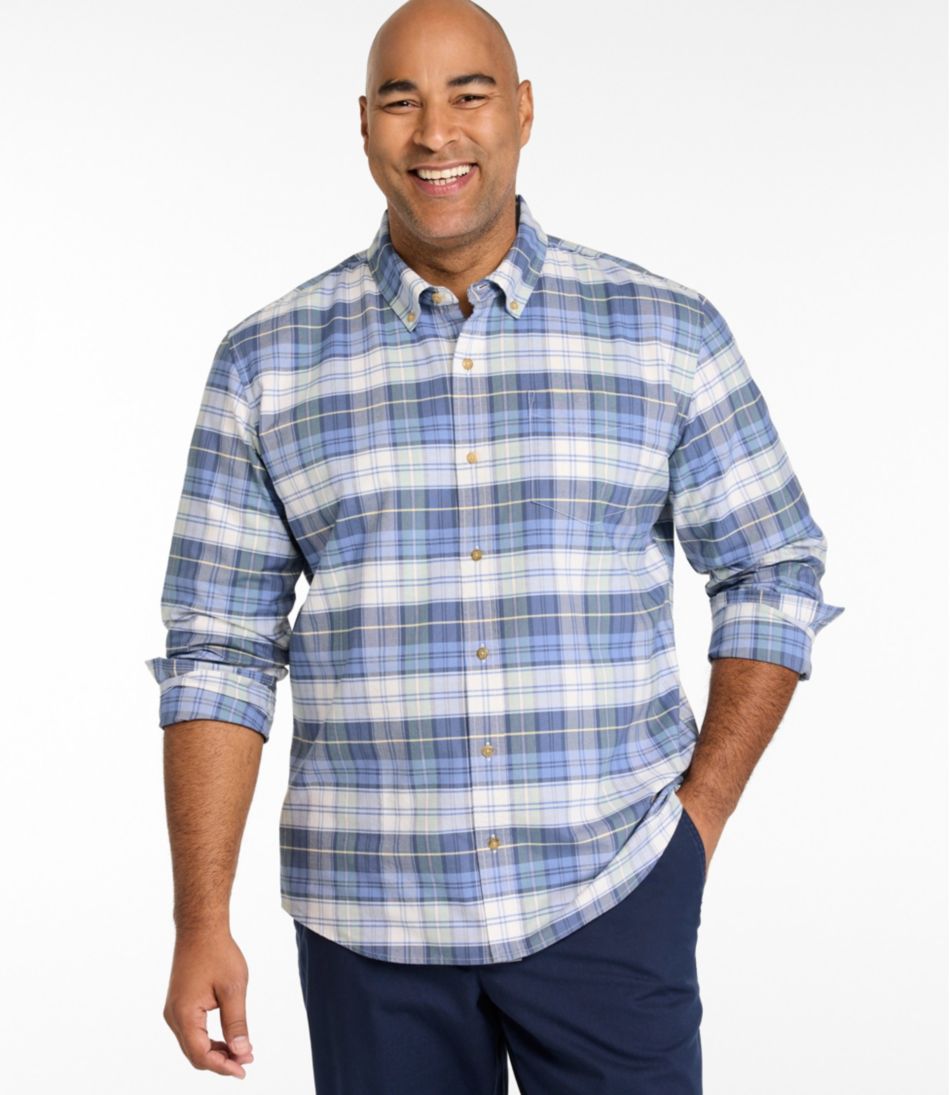 L.L.Bean Online | Men's Sunwashed Oxford Shirt, Slightly Fitted Untucked Fit, Plaid