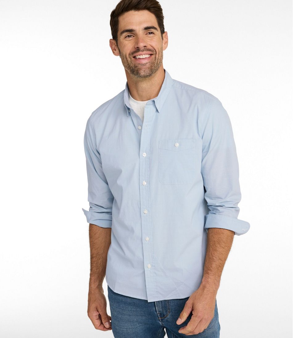 L.L.Bean New | Men's Comfort Stretch Performance® Chambray Shirt, Long-Sleeve, Slightly Fitted Untucked Fit