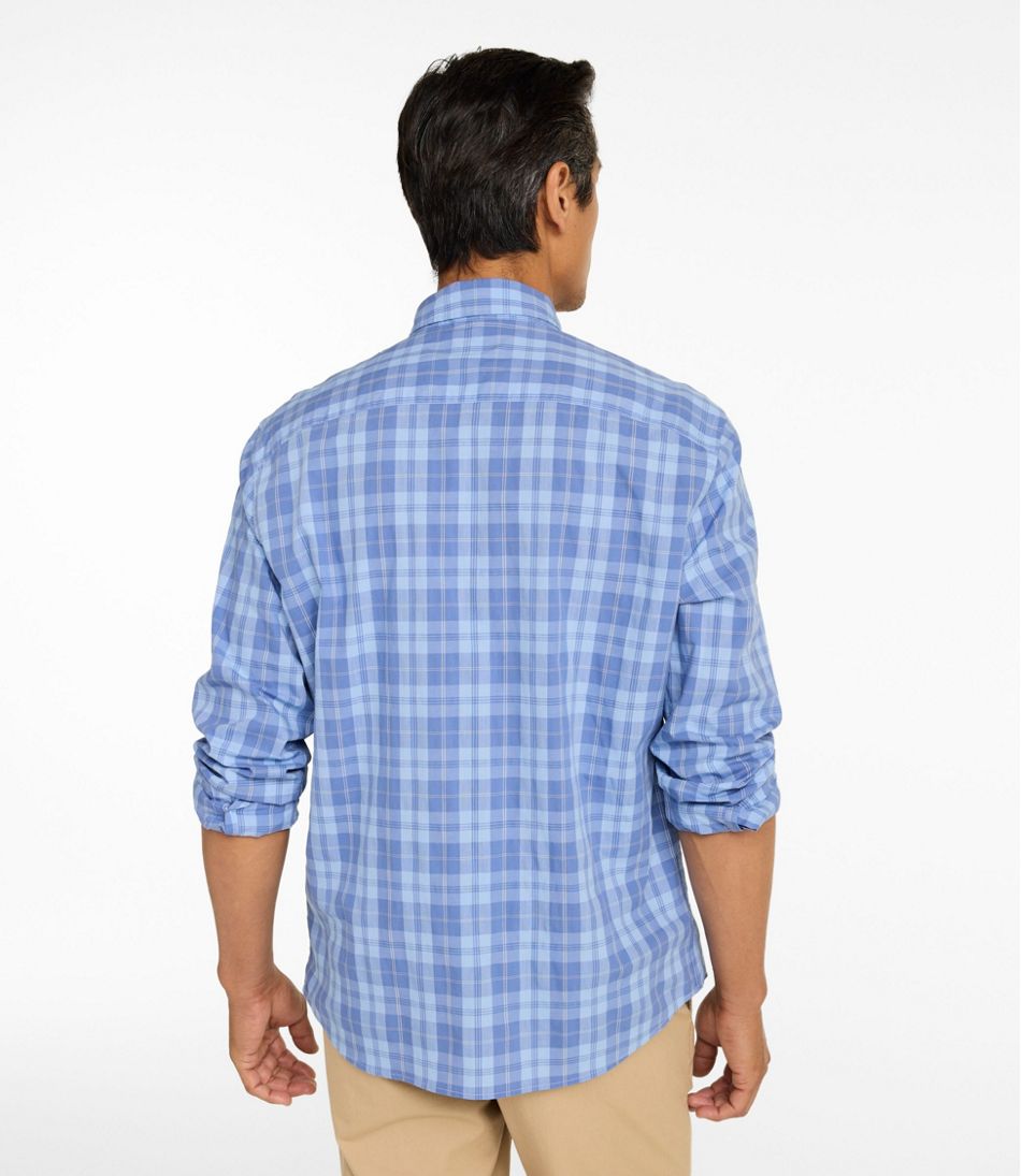 L.L.Bean Online | Men's Comfort Stretch Performance® Chambray Shirt, Long-Sleeve, Slightly Fitted Untucked Fit, Plaid