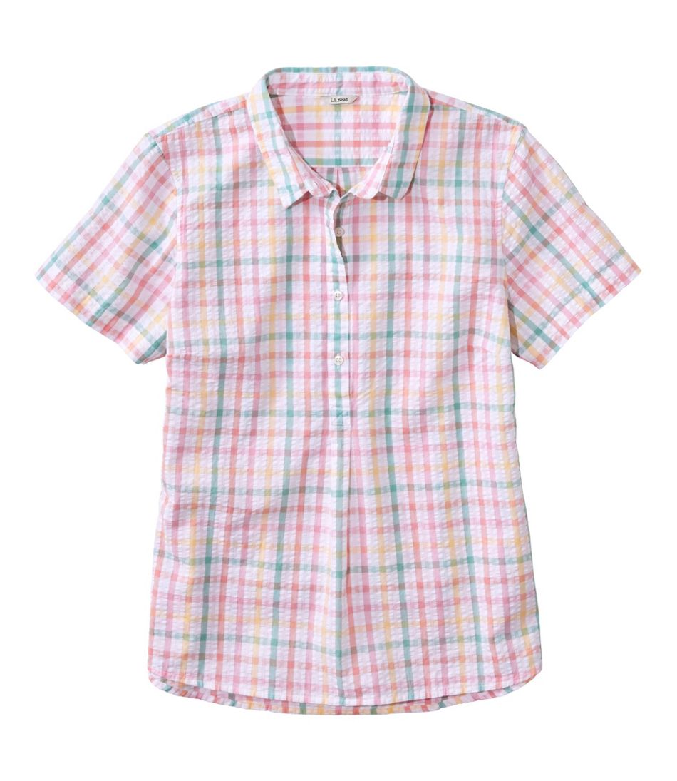 L.L.Bean On Sale | Women's Vacationland Seersucker Shirt, Short-Sleeve Popover Plaid