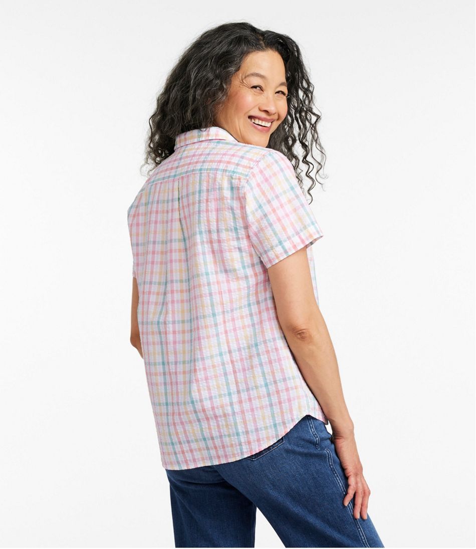 L.L.Bean On Sale | Women's Vacationland Seersucker Shirt, Short-Sleeve Popover Plaid