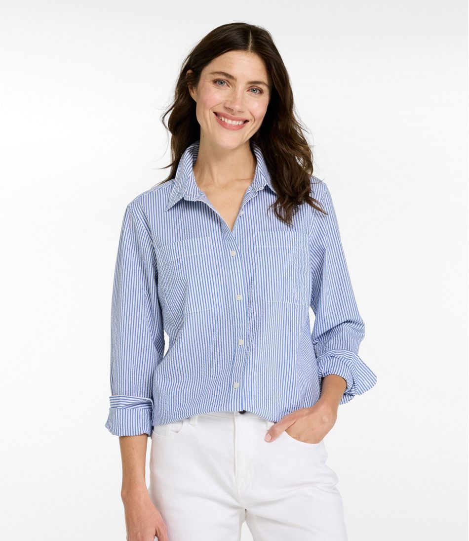 L.L.Bean Sale | Women's Vacationland Seersucker Shirt, Long-Sleeve