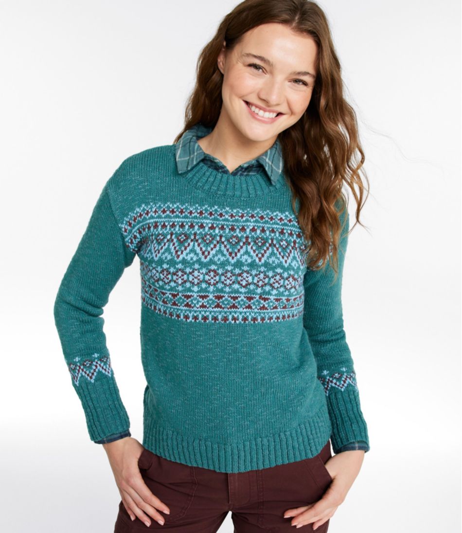L.L.Bean On Sale | Women's Cotton Ragg Sweater, Crewneck Fair Isle