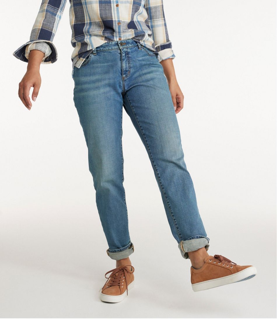 L.L.Bean For Sale | Women's Signature Organic Denim Boyfriend Jeans, Low-Rise Straight-Leg