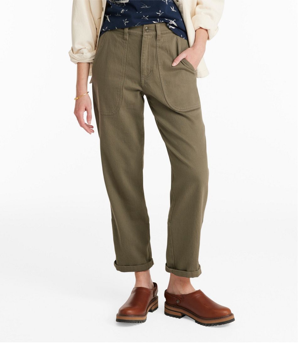 L.L.Bean Discount | Women's Signature Washed Cotton Barrel Pants, High-Rise Tapered Leg