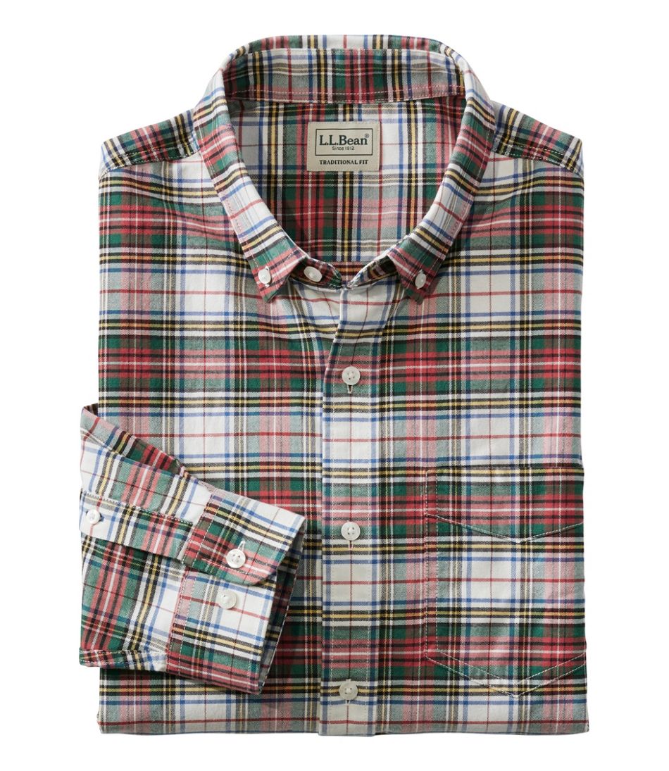 L.L.Bean Outlet | Men's Comfort Stretch® Oxford Shirt, Traditional Untucked Fit, Plaid