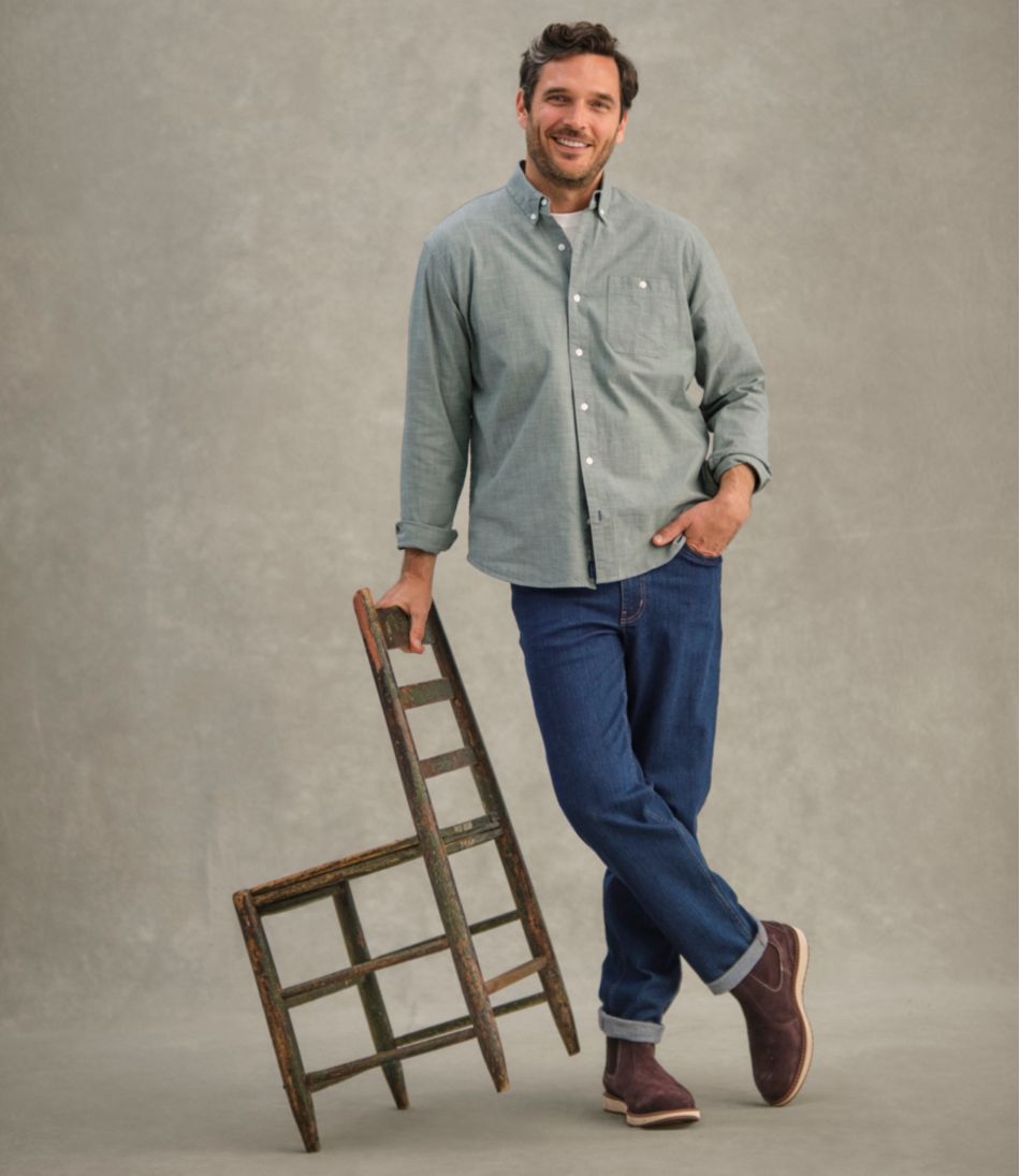 L.L.Bean Sale | Men's Comfort Stretch® Chambray Shirt, Traditional Untucked Fit, Long-Sleeve