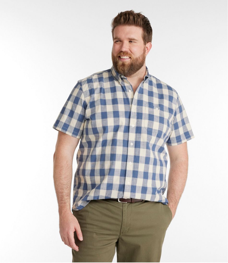 L.L.Bean On Sale | Men's Comfort Stretch® Chambray Shirt, Traditional Untucked Fit, Short-Sleeve, Plaid