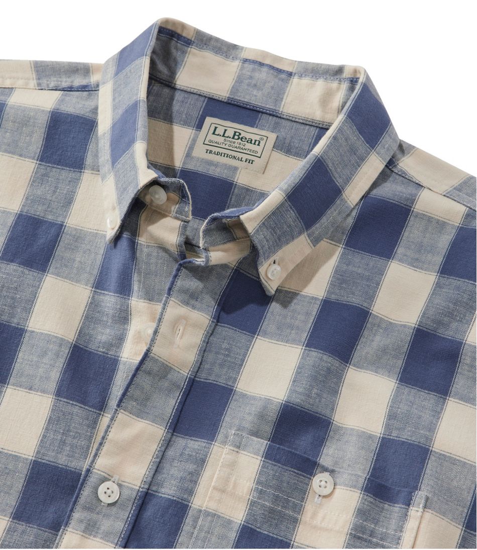 L.L.Bean On Sale | Men's Comfort Stretch® Chambray Shirt, Traditional Untucked Fit, Short-Sleeve, Plaid