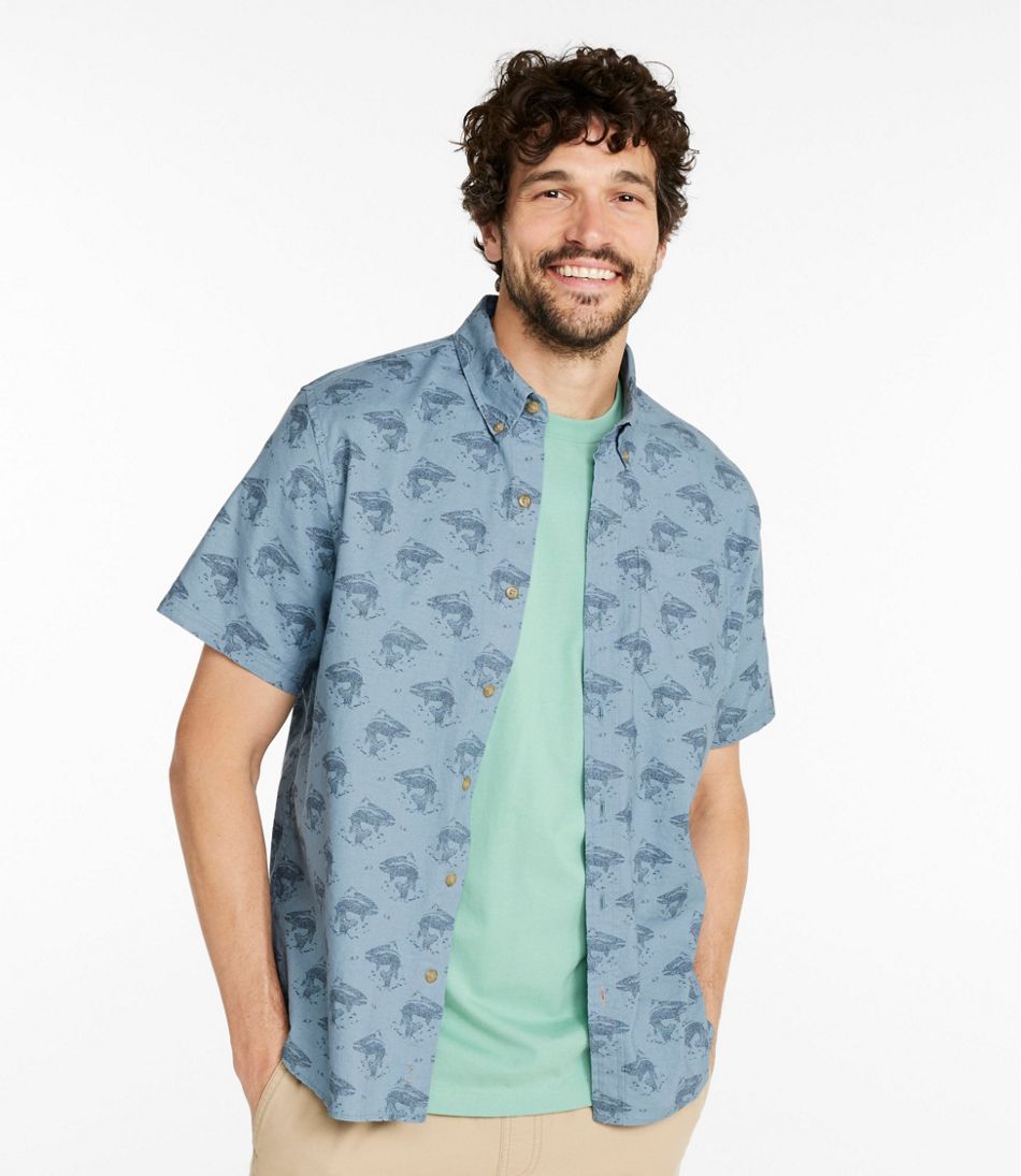 L.L.Bean On Sale | Men's Stonecoast Hemp Shirt, Short-Sleeve, Slightly Fitted Untucked Fit, Print