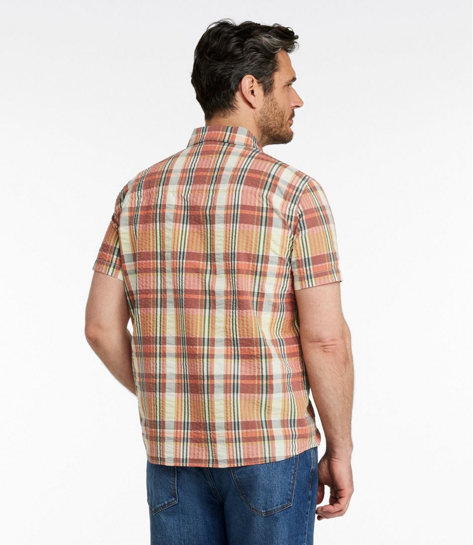 L.L.Bean New | Men's Signature Seersucker Madras Shirt, Slightly Fitted, Short-Sleeve