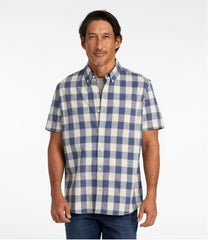 L.L.Bean On Sale | Men's Comfort Stretch® Chambray Shirt, Slightly Fitted Untucked Fit, Short-Sleeve, Plaid