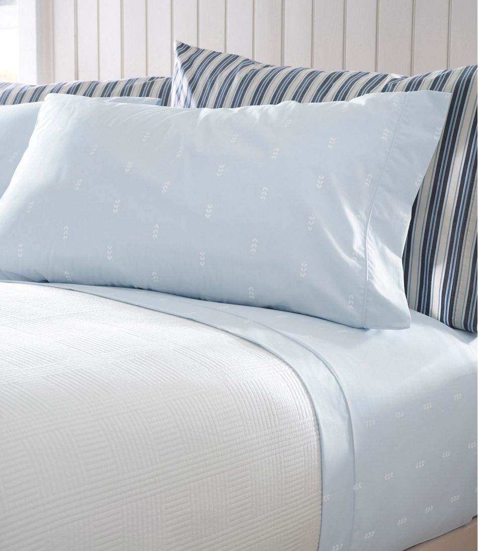L.L.Bean Discount | Sunwashed Percale Sheet Collection, Stamped Leaf Print