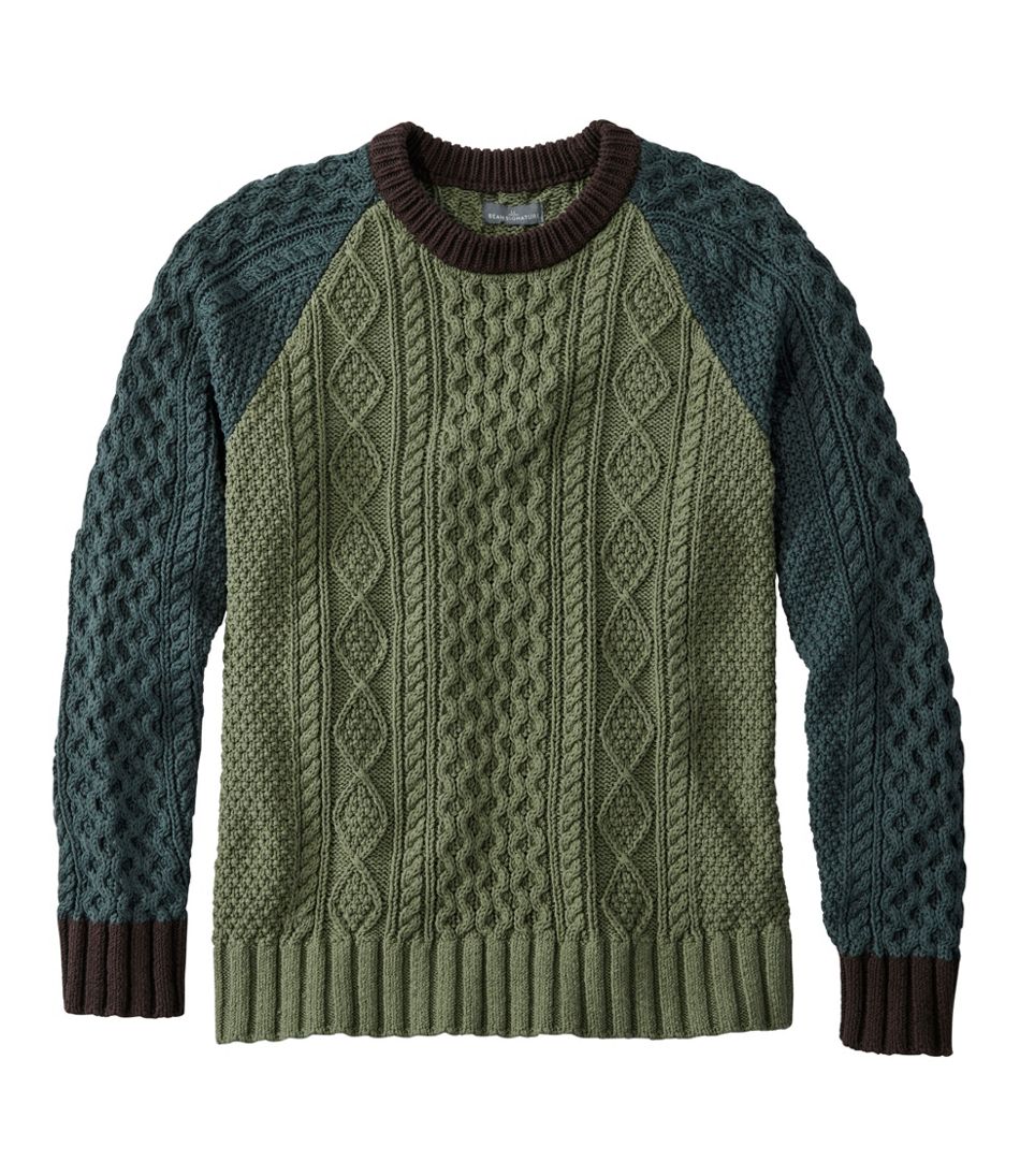 L.L.Bean Outlet | Men's Signature Cotton Fisherman Sweater, Crewneck, Colorblock
