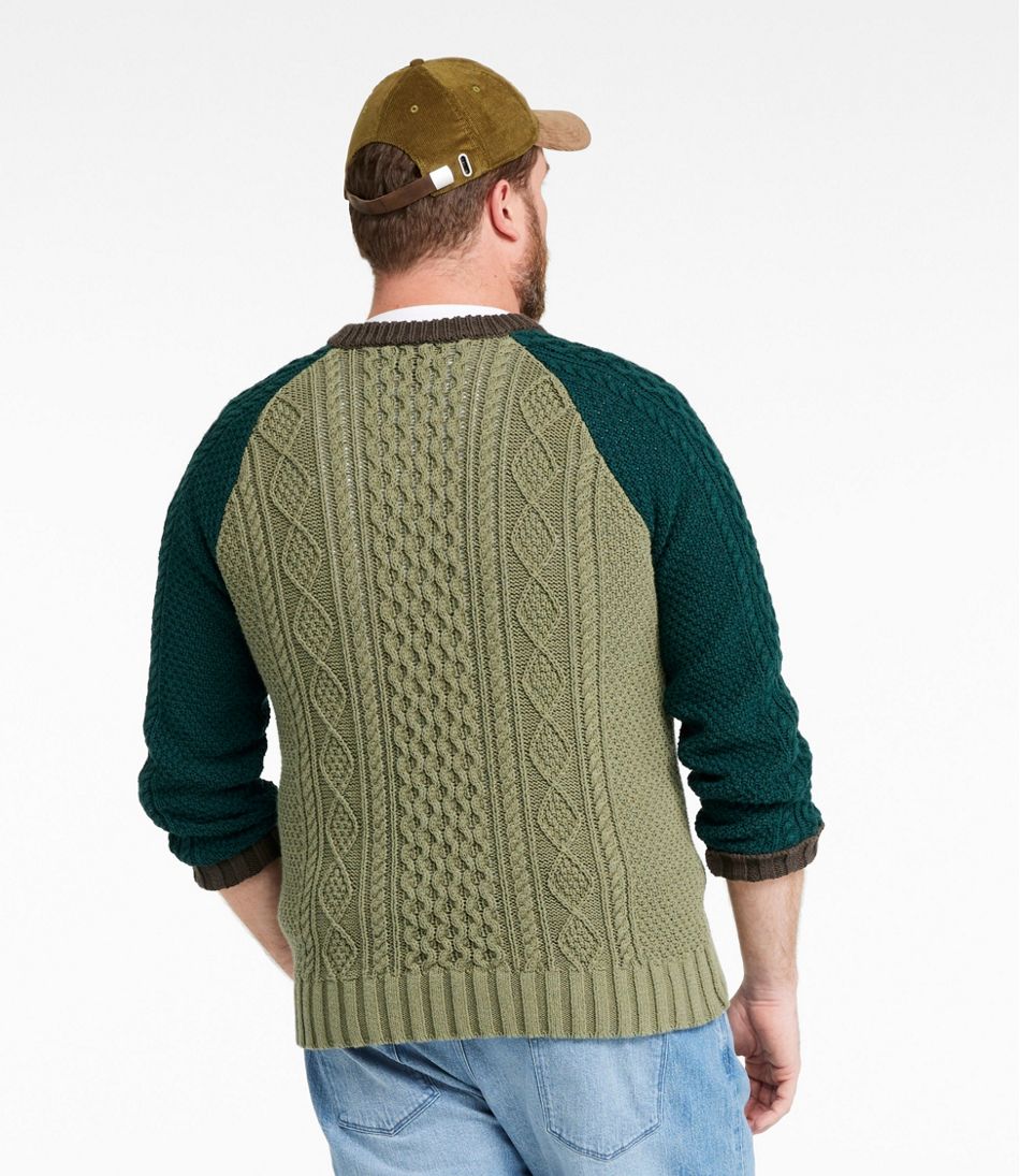 L.L.Bean Outlet | Men's Signature Cotton Fisherman Sweater, Crewneck, Colorblock